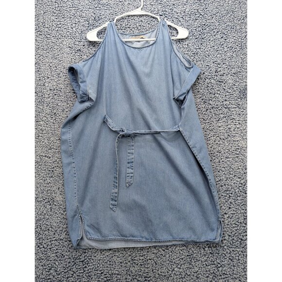 All Saints Remi Chambray Mini Dress Womens M Cold Shoulder Tie Waist Boho Blue - Picture 1 of 12